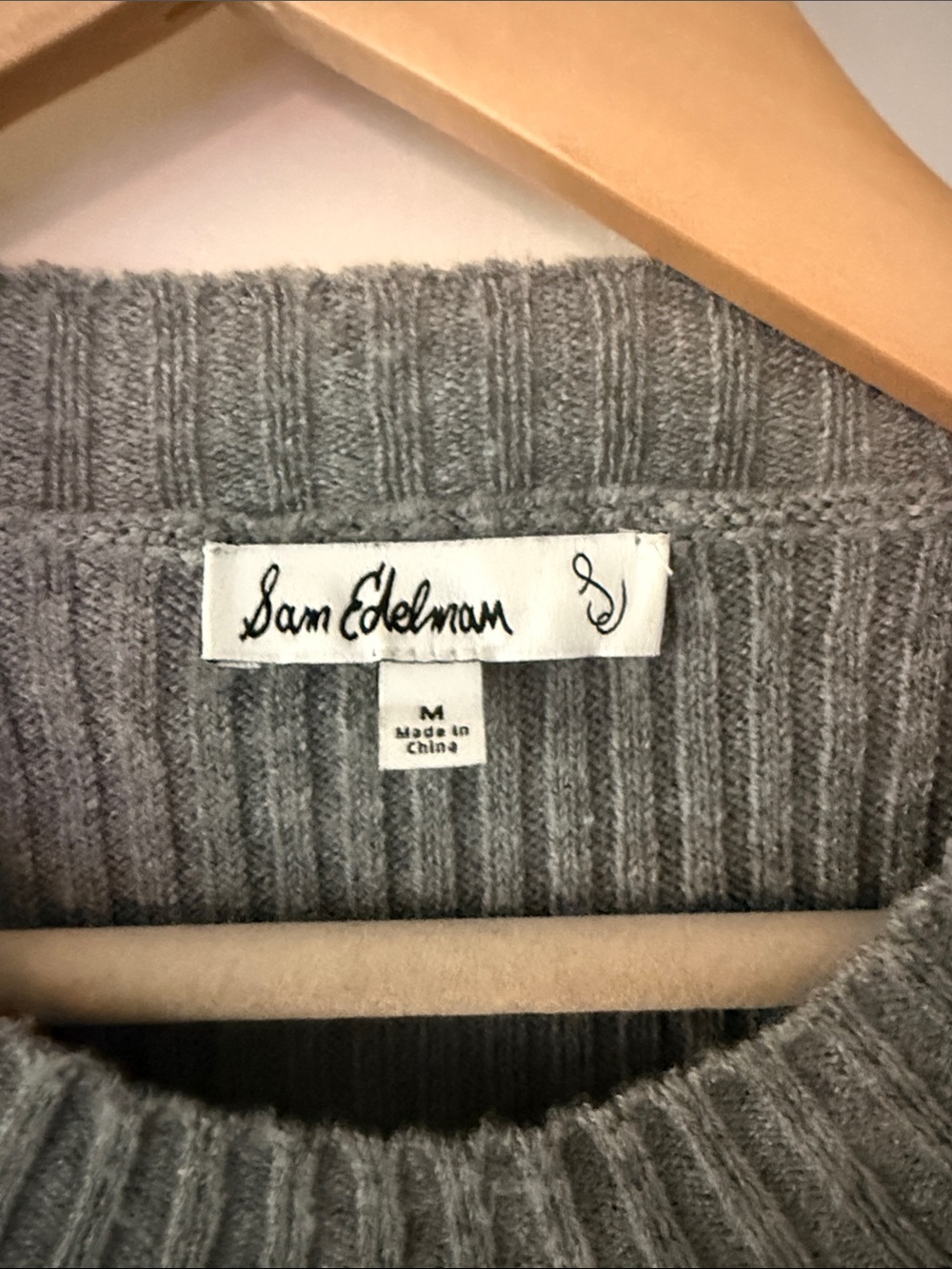 Sam Edelman Grey Ribbed Puff-Shoulder Crewneck Sweater - Picture 2 of 2